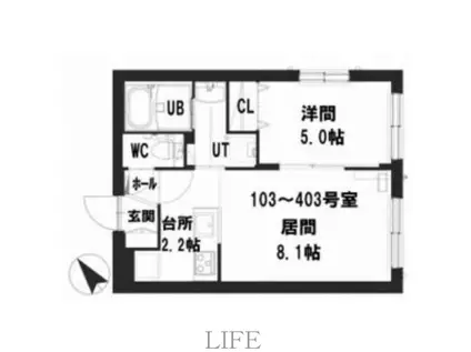 グランメール メイ(1LDK/2階)の間取り写真