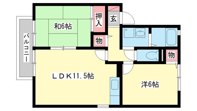 セジュール大安寺II(2LDK/2階)の間取り写真