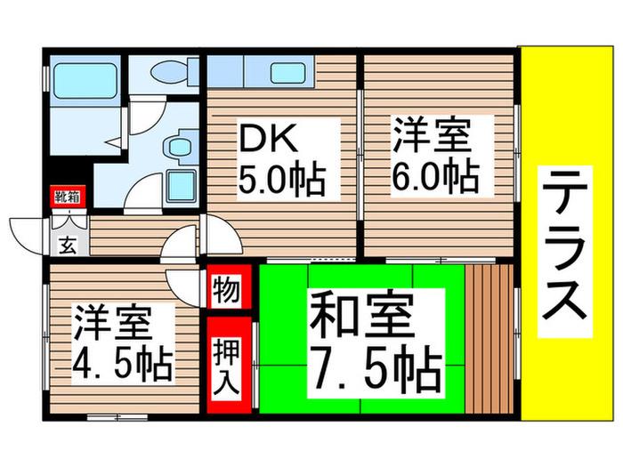 シトラスD・E棟(3DK/1階)の間取り写真