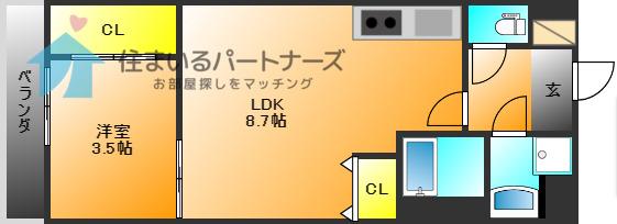 ラルヴェールIII(1LDK/2階)の間取り写真