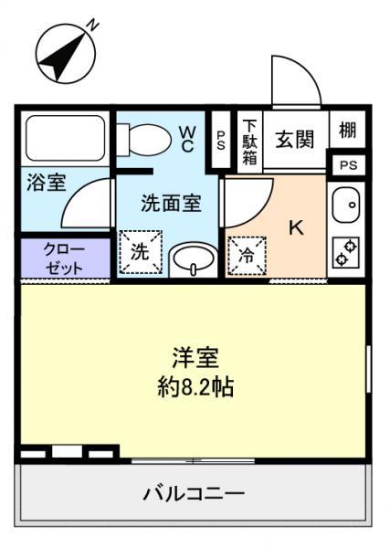 アバンティ津田沼(1K/1階)の間取り写真
