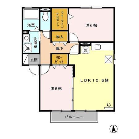 フローラルビレッジIV番館(2LDK/1階)の間取り写真