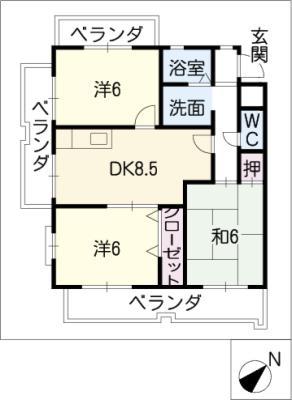 クレール東山(3DK/2階)の間取り写真