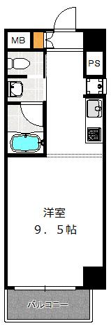 カーサリック同心(1K/4階)の間取り写真