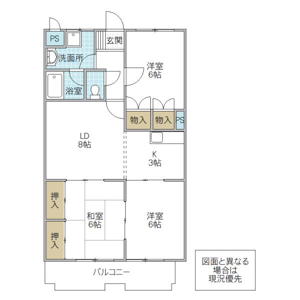 トワメゾン水戸B棟(3LDK/3階)の間取り写真
