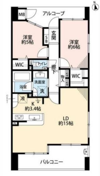 パークナード本川町(2LDK/2階)の間取り写真