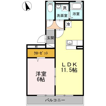 リーベ A棟(1LDK/2階)の間取り写真