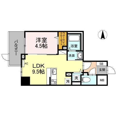 ウエスト ONE(1LDK/2階)の間取り写真