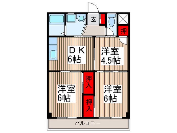 渡辺コーポ(3DK/1階)の間取り写真