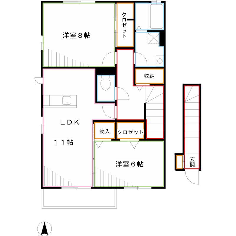 シャルメゾンA棟(2LDK/2階)の間取り写真