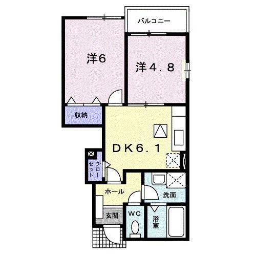 カーサ・セレノI(2DK/1階)の間取り写真