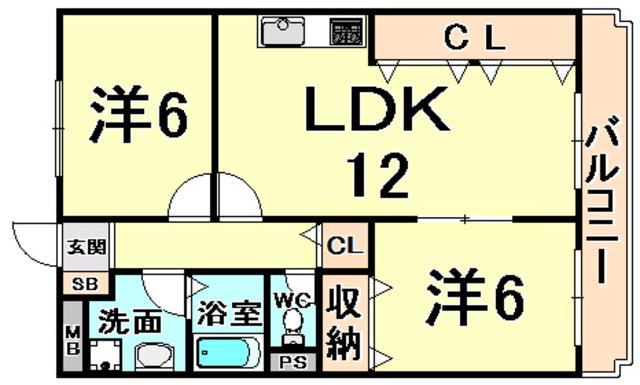 フリーダム武庫の里Ⅰ(2LDK/1階)の間取り写真
