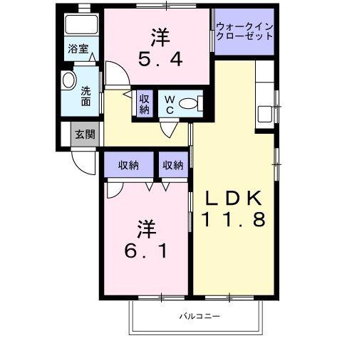 オレンジカーサ弐番館(2LDK/2階)の間取り写真
