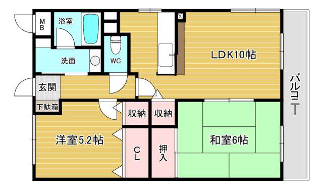 ソシオ西宮(2LDK/2階)の間取り写真