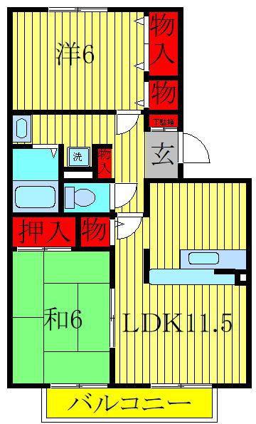 エーデルハイムC(2LDK/2階)の間取り写真