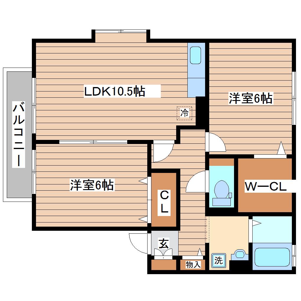 カーサ羽黒B(2LDK/1階)の間取り写真