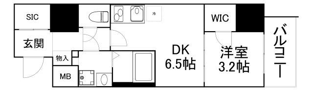 METROSA谷町六丁目ノース(1DK/2階)の間取り写真