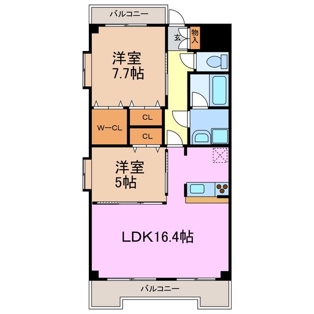 インペリアル豊明(2LDK/3階)の間取り写真