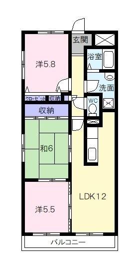ピュアライフ駅部田(3LDK/4階)の間取り写真
