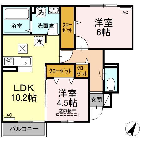 ブルーム矢原II(2LDK/1階)の間取り写真