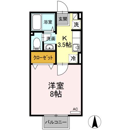 プランドール(1K/2階)の間取り写真