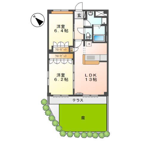メゾンひばりヶ丘壱番館(2LDK/1階)の間取り写真