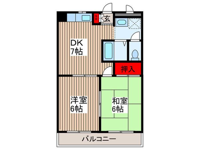 ソレイユ並木(2DK/1階)の間取り写真