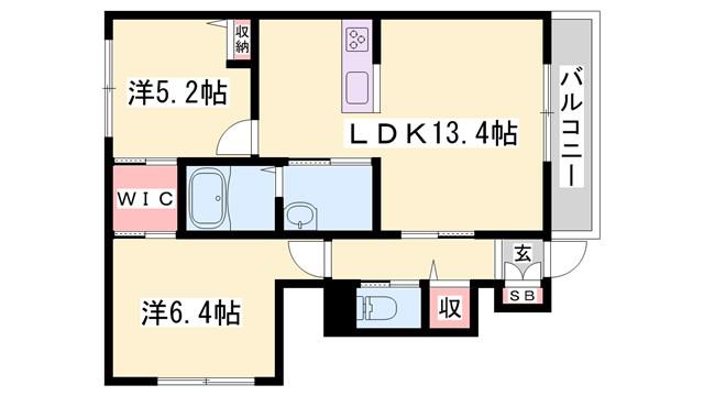 シャーメゾン阿保(2LDK/1階)の間取り写真