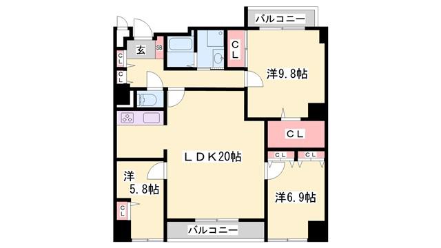 グランドビュー島本(3LDK/3階)の間取り写真