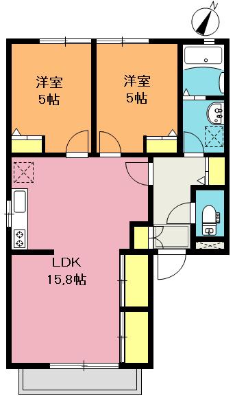 キャッスル上尾 B(2LDK/1階)の間取り写真