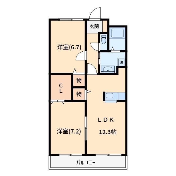 オークス皇山道(2LDK/3階)の間取り写真