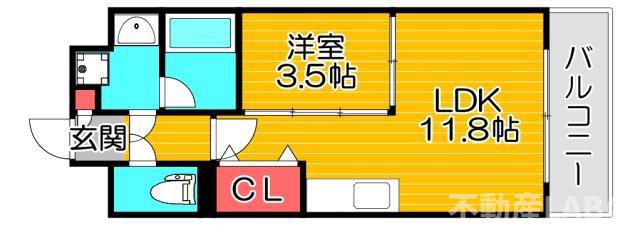 レクシア千代崎(1LDK/1階)の間取り写真