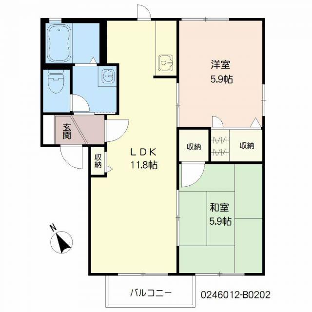 ノールカトレア B棟(2LDK/2階)の間取り写真