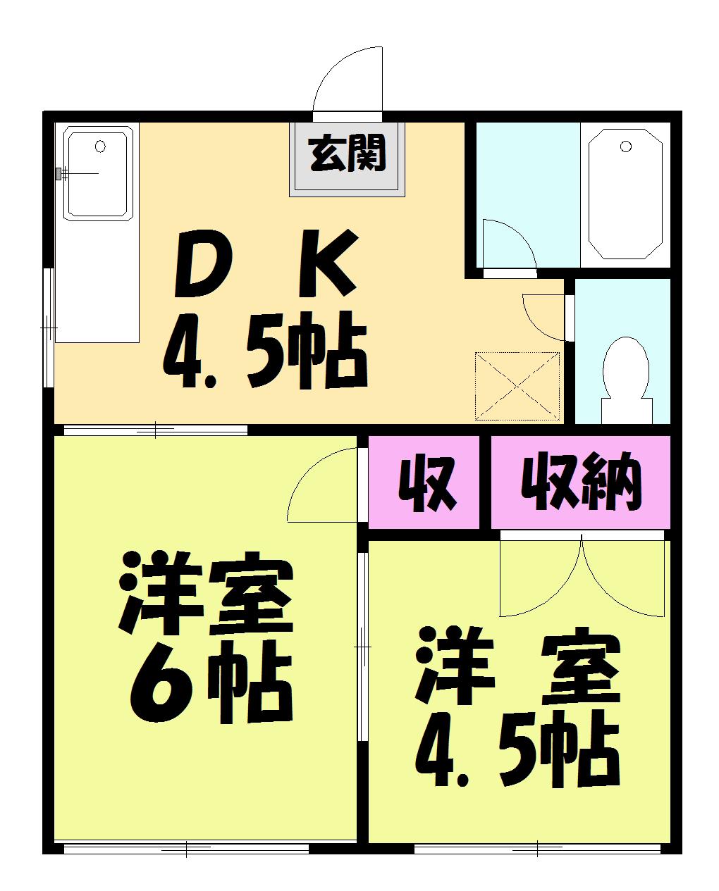ニューハイツ早見 A棟(2DK/2階)の間取り写真