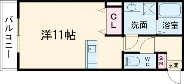 ジーメゾン石津(1K/1階)の間取り写真