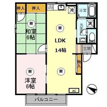 キャピタルコンフォールA(2LDK/2階)の間取り写真