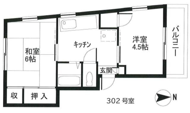 三輪ビル(2K/3階)の間取り写真