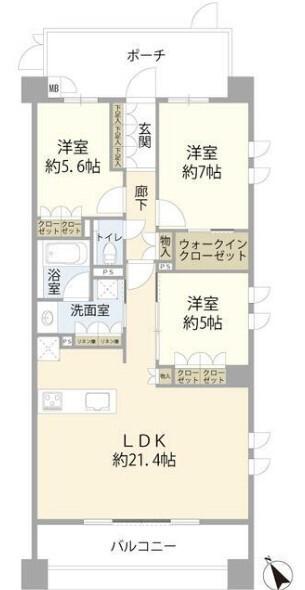 プレシス横濱山手パークフロント(3LDK/4階)の間取り写真