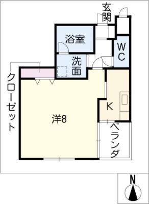 ロアール二子町(1K/2階)の間取り写真