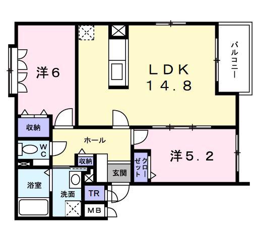 パレ麻生(2LDK/2階)の間取り写真