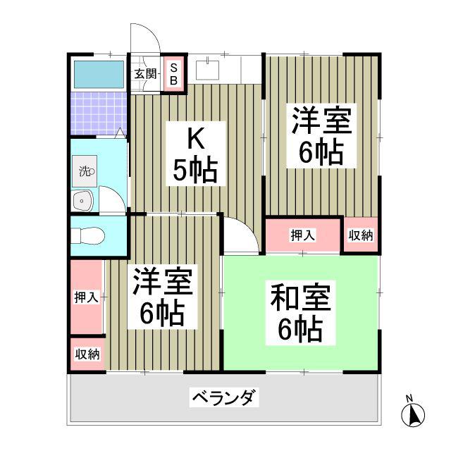 ヤマサンコーポB(3K/1階)の間取り写真