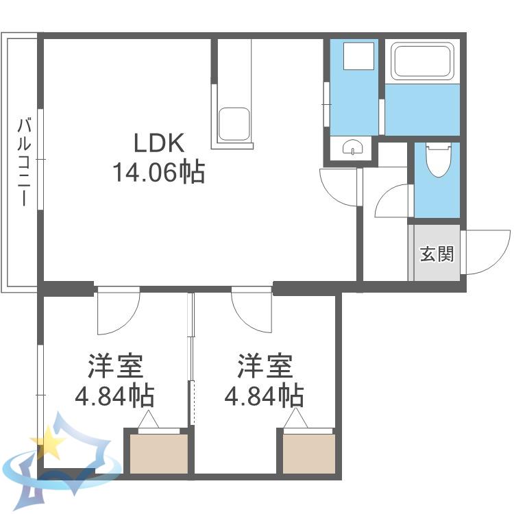 エフビル14(2LDK/2階)の間取り写真