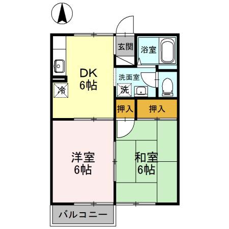 ウエストシティI(2DK/1階)の間取り写真