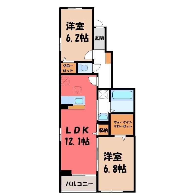 フランシーズコート行田(2LDK/1階)の間取り写真