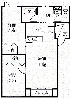 グランステージI(2LDK/1階)の間取り写真