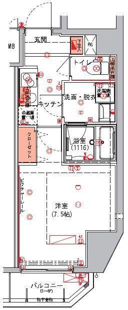 ハーモニーレジデンス東京イーストゲート(1K/6階)の間取り写真