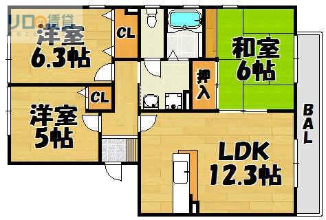 エスポワール小戸(3LDK/3階)の間取り写真