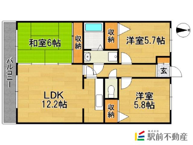 千鳥エクセルシオ(3LDK/5階)の間取り写真