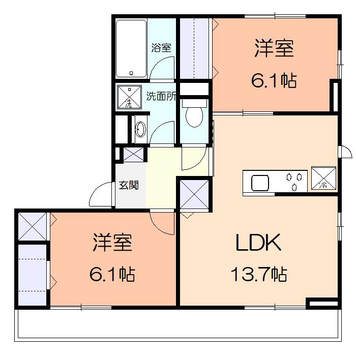 ブランカ湘南茅ヶ崎(2LDK/1階)の間取り写真