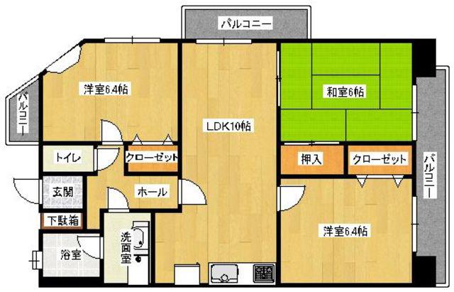 グリーンコート長丘(3LDK/2階)の間取り写真